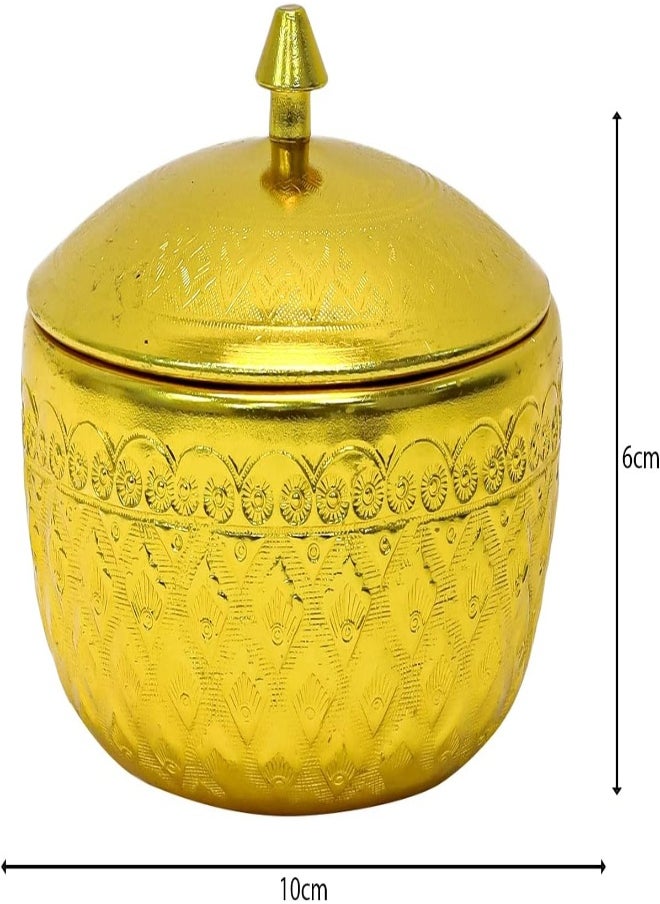 AKDC AKDC Decorative Aluminum Sugar Bowl/Box/Jar/Container/Pot With Lid, Unique Crystal Candy And Dry Fruits Bowl, Perfect For Home And Gift (10X8Cm) (Gold)  - Image 2