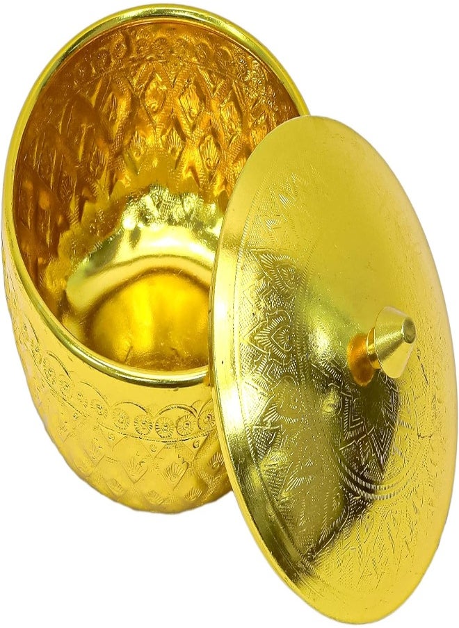 AKDC AKDC Decorative Aluminum Sugar Bowl/Box/Jar/Container/Pot With Lid, Unique Crystal Candy And Dry Fruits Bowl, Perfect For Home And Gift (10X8Cm) (Gold)  - Image 1