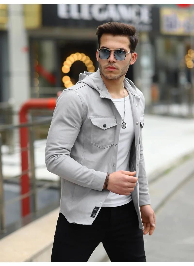 بوبودو Gray Color Hooded Denim Jacket