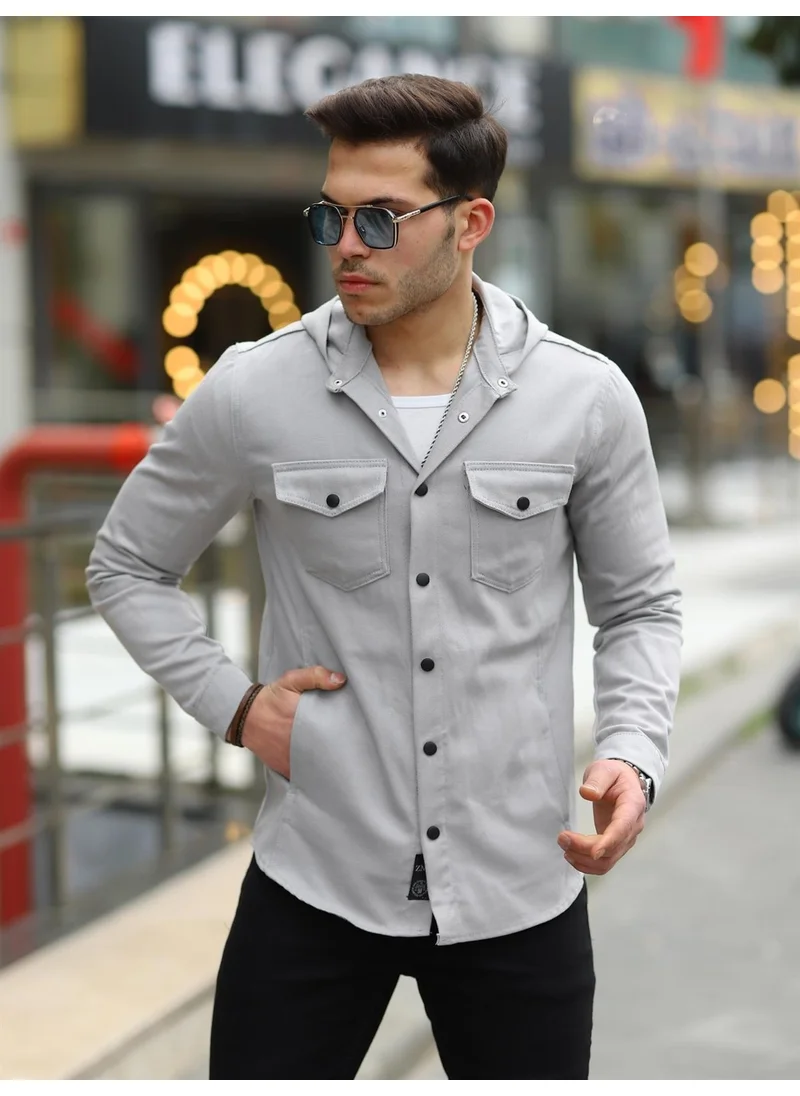 بوبودو Gray Color Hooded Denim Jacket