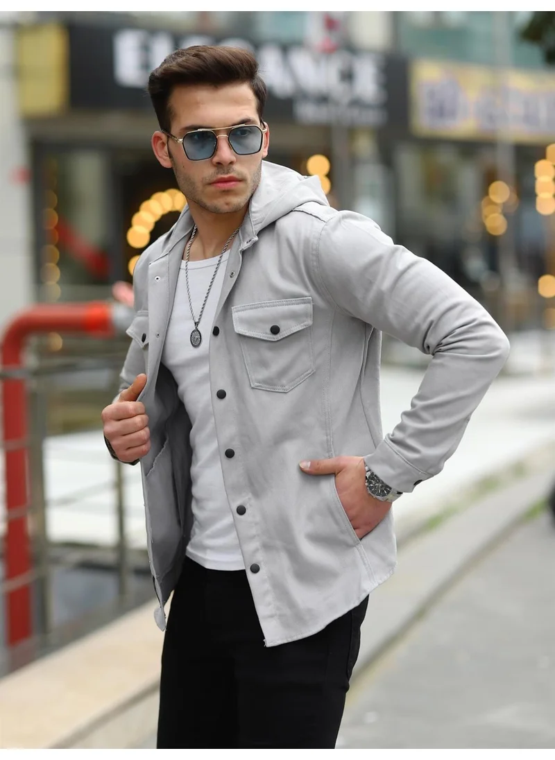 بوبودو Gray Color Hooded Denim Jacket