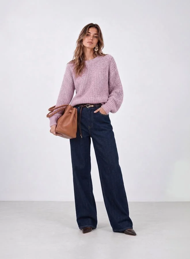 Styli Pink High Neck Chunky Knit Sweater