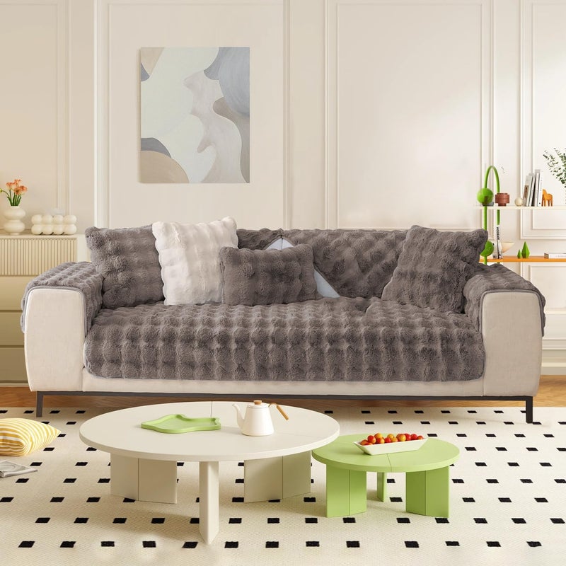 LINGKY غطاء أريكة من الفرو السميك - رمادي داكن - Image 2