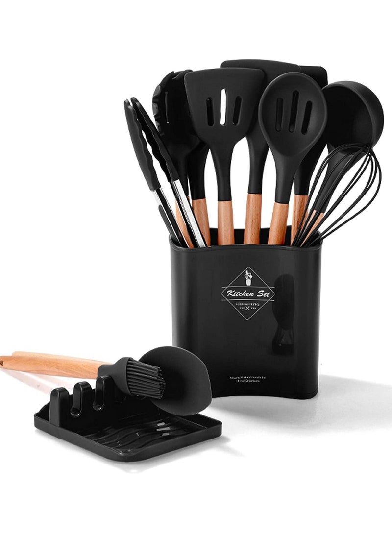 Arabest 12pcs Silicone Kitchen Utensil Set Cooking Tools for Nonstick Heat Resistant Cookware Black - Image 1