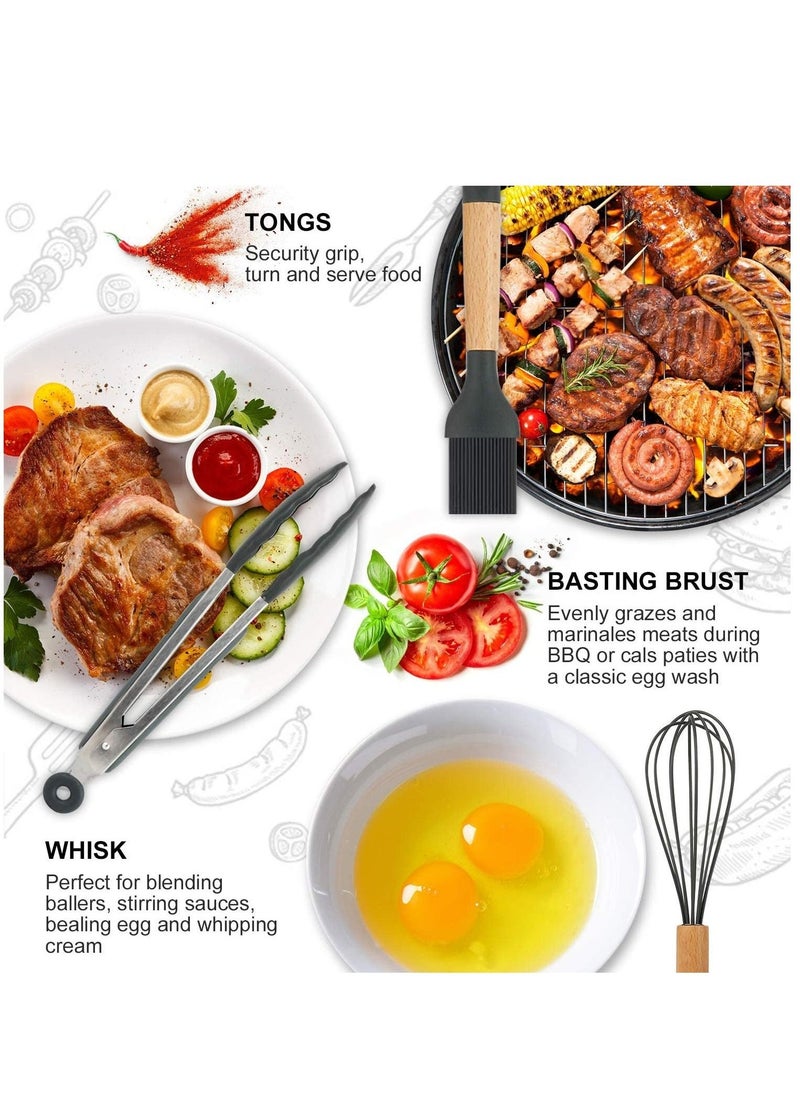 Arabest 12pcs Silicone Kitchen Utensil Set Cooking Tools for Nonstick Heat Resistant Cookware Black - Image 4