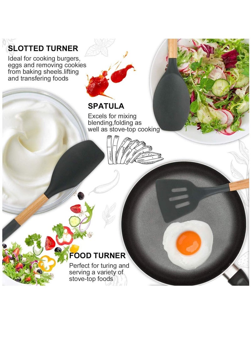 Arabest 12pcs Silicone Kitchen Utensil Set Cooking Tools for Nonstick Heat Resistant Cookware Black - Image 5