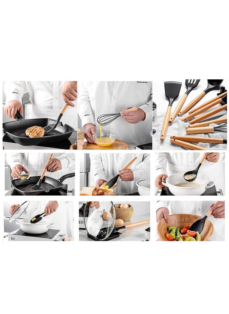 Arabest 12pcs Silicone Kitchen Utensil Set Cooking Tools for Nonstick Heat Resistant Cookware Black - Image 3