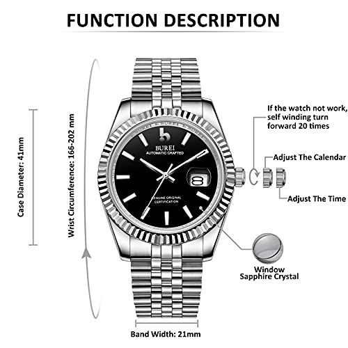 BUREI Mens Automatic Mechanical Watch Luxury Business Waterproof Stainless Steel Watches for Men SelfWinding - Image 3