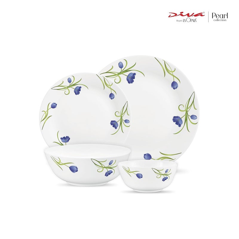 La Opala Diva by La Opala Pearl Collection Opal Glass Dinner Set 20 pcs Turquoise Trims White - Image 2