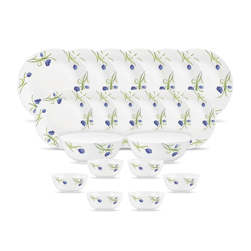 La Opala Diva by La Opala Pearl Collection Opal Glass Dinner Set 20 pcs Turquoise Trims White - Image 1