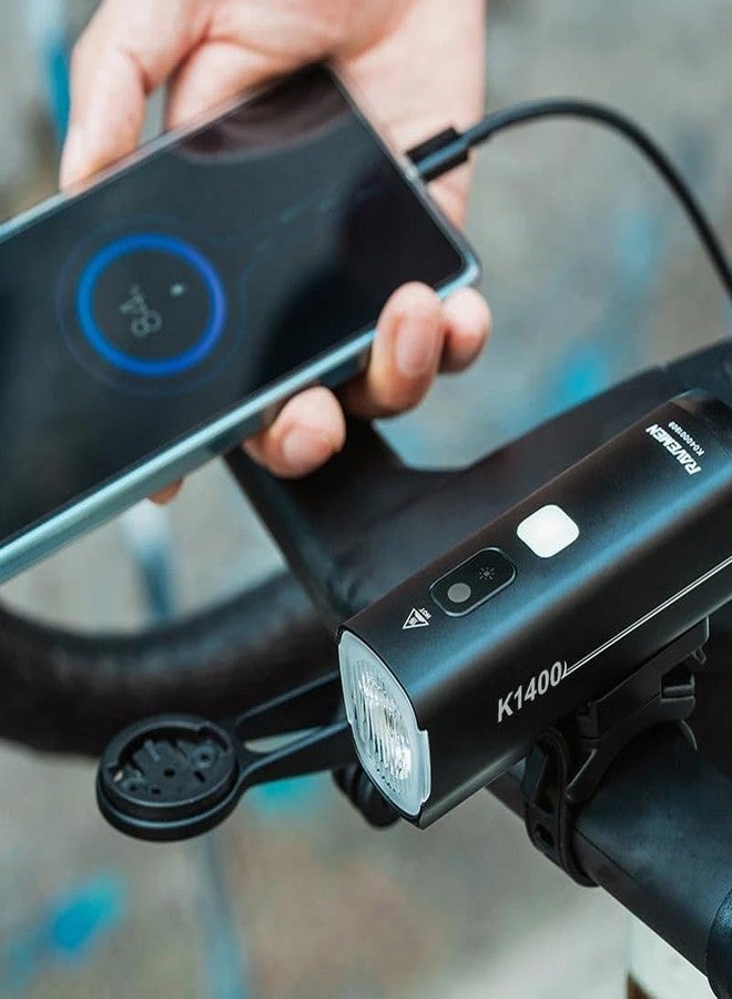 Ravemen K1400 Bike Front Light, AI Night Riding Mode, Versatile USB-C Ports, Unique Wide-Angle Layered Lens with Power Level Indicator, Durable and Waterproof - Image 4