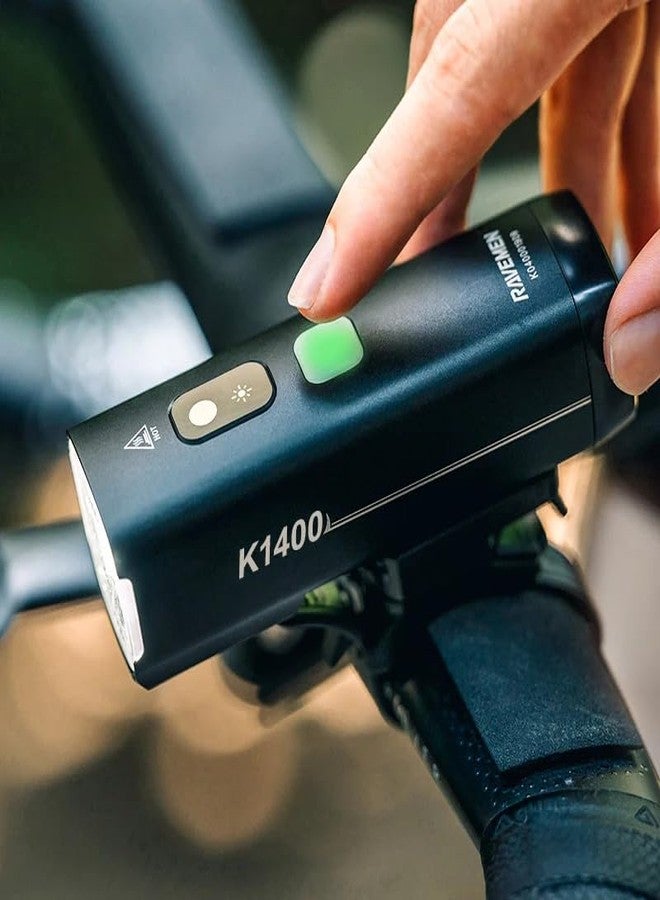 Ravemen K1400 Bike Front Light, AI Night Riding Mode, Versatile USB-C Ports, Unique Wide-Angle Layered Lens with Power Level Indicator, Durable and Waterproof - Image 5