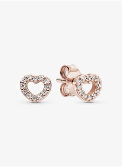 PANDORA 14k Rose gold-plated heart stud earrings with clear cubic zirconia  - Image 1