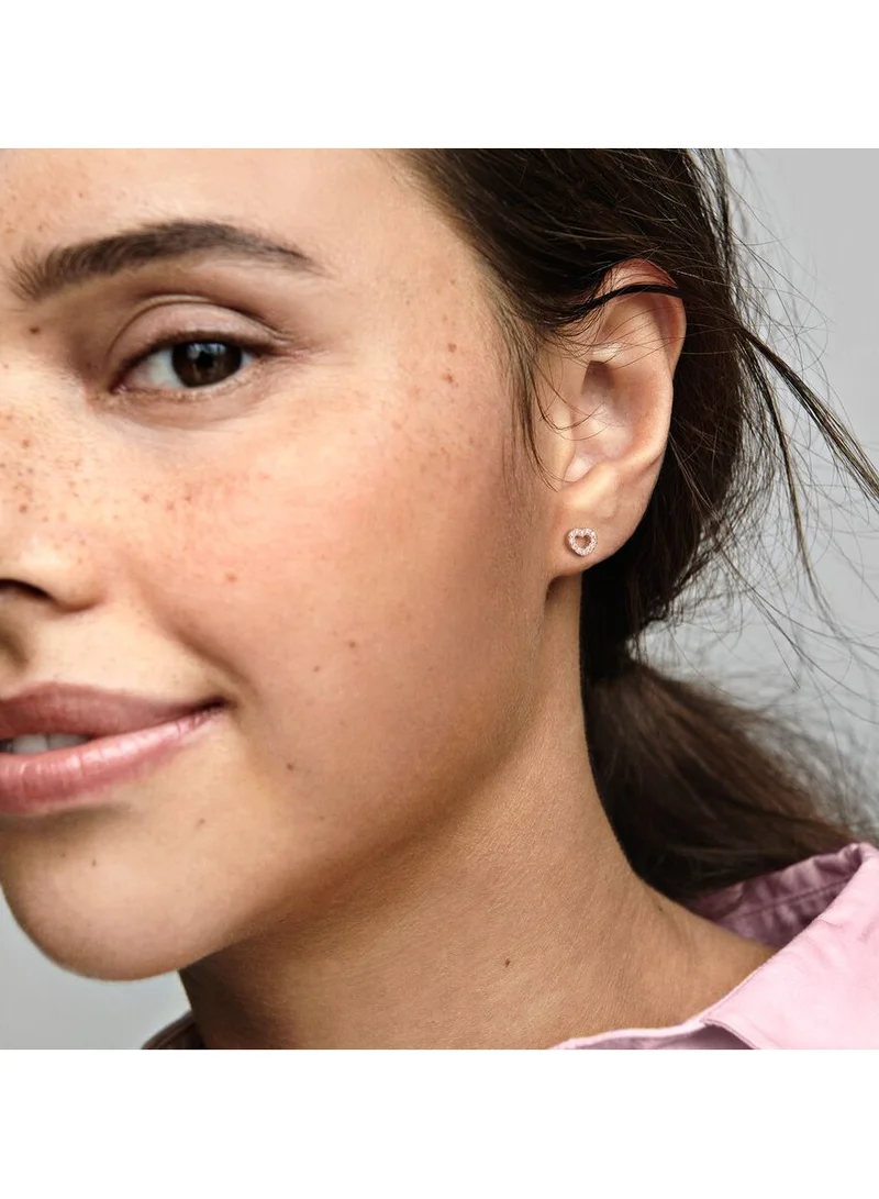 PANDORA 14k Rose gold-plated heart stud earrings with clear cubic zirconia