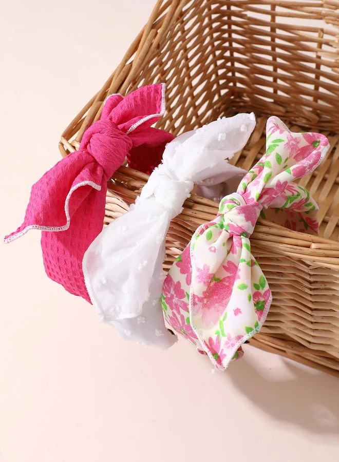 Take Two  Set of 3 - Flower Print Bow Headband for Women | Best Price UAE
