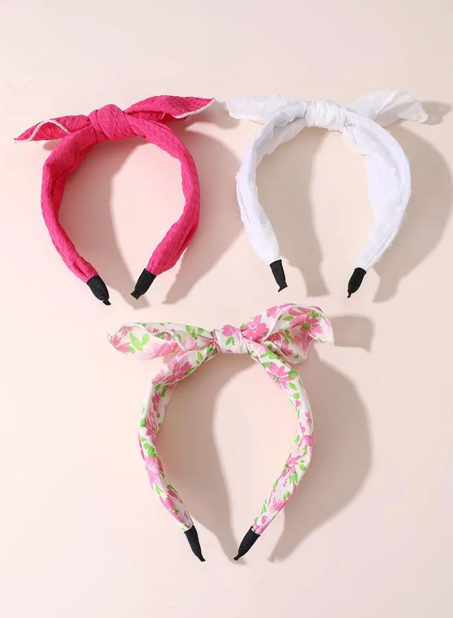 Take Two  Set of 3 - Flower Print Bow Headband for Women | Best Price UAE