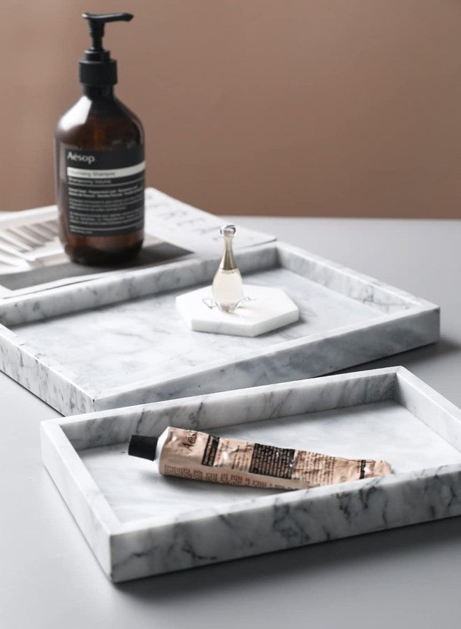 Moreast Real Natural Marble Vanity Tray, Genuine Marble Storage Tray for Cosmetics/Jewelry, Non-Resin/Non-Ceramic, Dresser Organizer Tray, Bathroom Tray, Home Decor, Kitchen, Coffee Table, 12 x 8 inch - Image 5