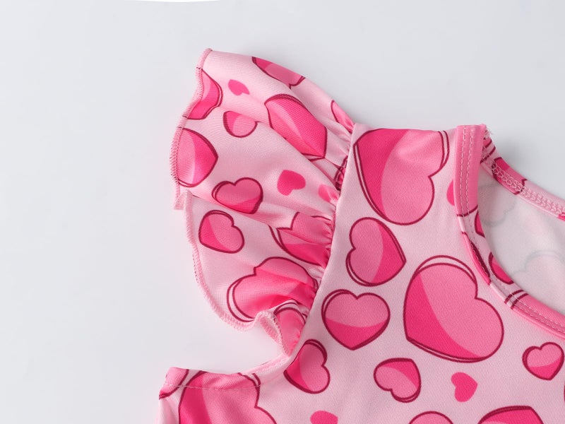 WonderBabe Valentines Day Outfit Toddler Girl Dress Love Hearts Print Ruffle Flutter Sleeve Casual Pink Valentines Dress Size 6-7 Years - Image 5