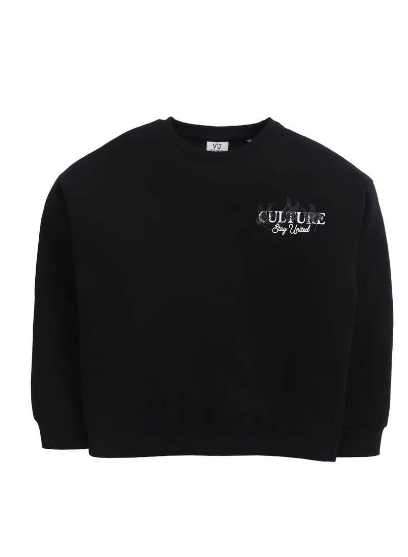 Victor And Jane  Boys' Black “Culture Stay United” Graphic Sweatshirt for Men | Best Price UAE