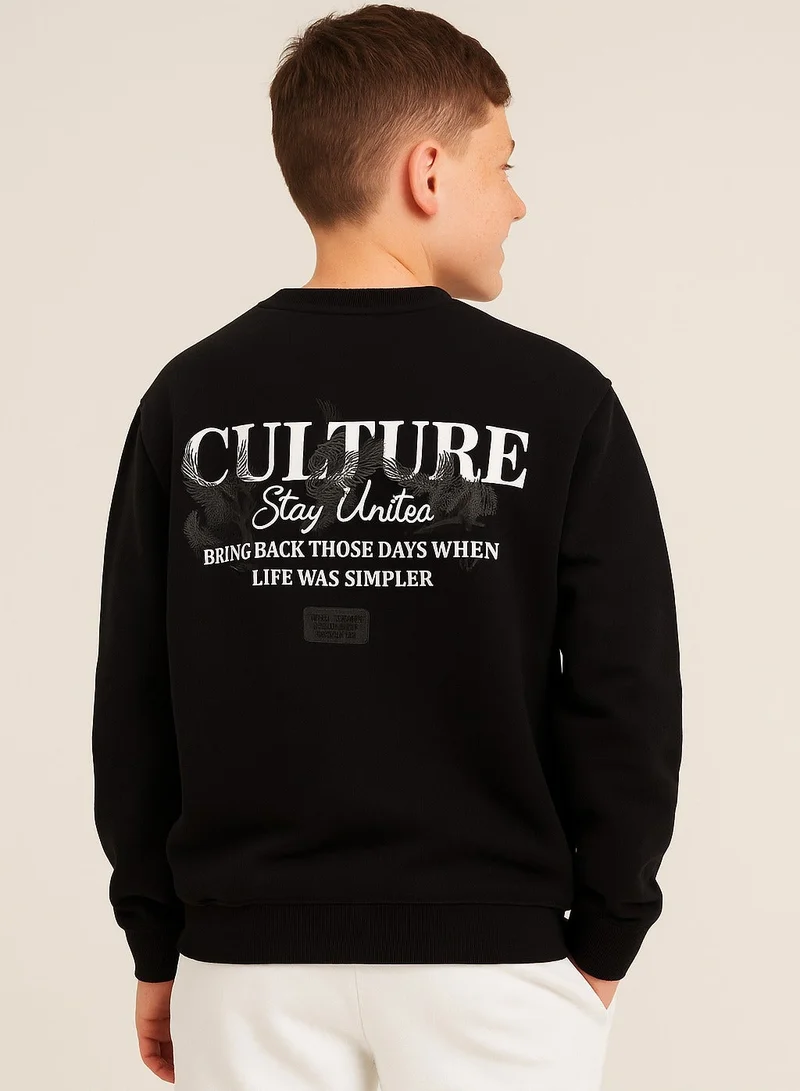 victor and jane Boys' Black “Culture Stay United” Graphic Sweatshirt