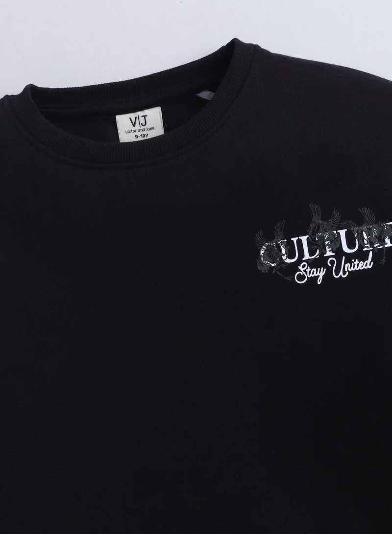 Victor And Jane  Boys' Black “Culture Stay United” Graphic Sweatshirt for Men | Best Price UAE