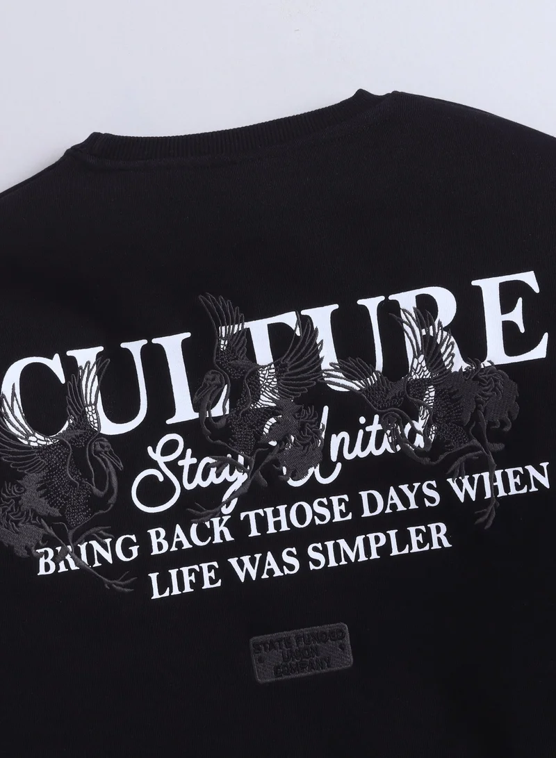 Victor And Jane  Boys' Black “Culture Stay United” Graphic Sweatshirt for Men | Best Price UAE
