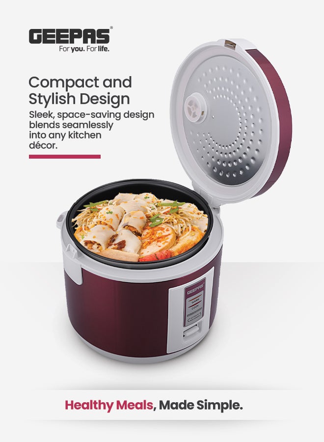 GEEPAS Multifunctional Automatic Rice Cooker with Stainless Steel Body & Non-Stick Inner Pot 1.5 L 708 W GRC4328N Red - Image 4