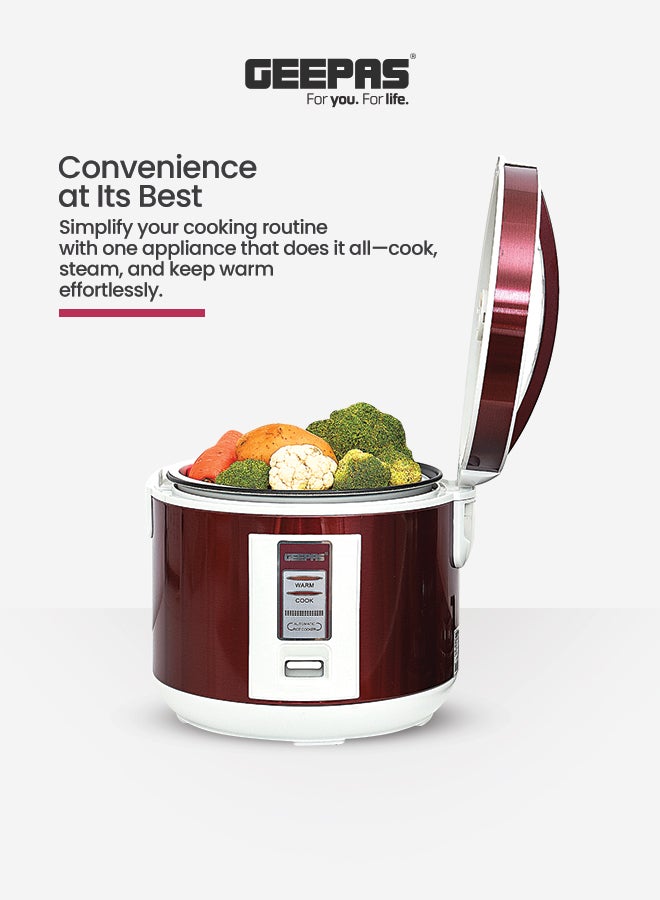 GEEPAS Multifunctional Automatic Rice Cooker with Stainless Steel Body & Non-Stick Inner Pot 1.5 L 708 W GRC4328N Red - Image 2