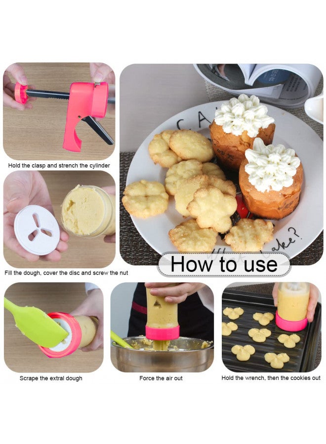 Ourokhome Cookie Press Gun Kit - Clear Tube with 16 Discs and 6 Icing Tips (Red) - Image 3