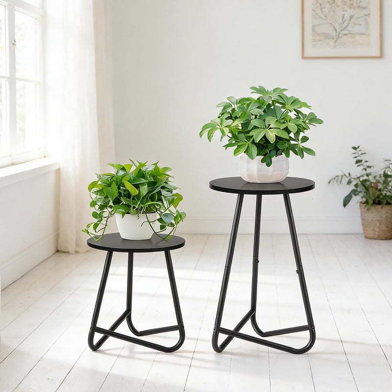 HDANI Round Plant Stand, Flower Stand, Plant Shelf Made of Wood and Metal, Modern Shelf for Indoor Plants for Living Room, Balcony and Office, Black, 35 cm + 50 cm (Set) - Image 4