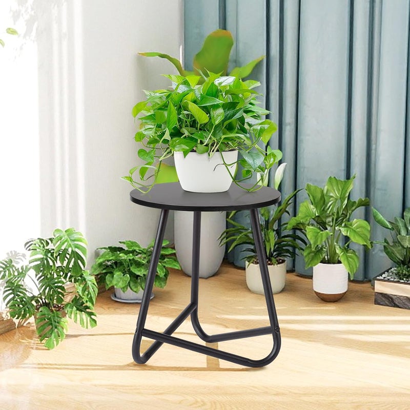 HDANI Round Plant Stand, Flower Stand, Plant Shelf Made of Wood and Metal, Modern Shelf for Indoor Plants for Living Room, Balcony and Office, Black, 35 cm + 50 cm (Set) - Image 5