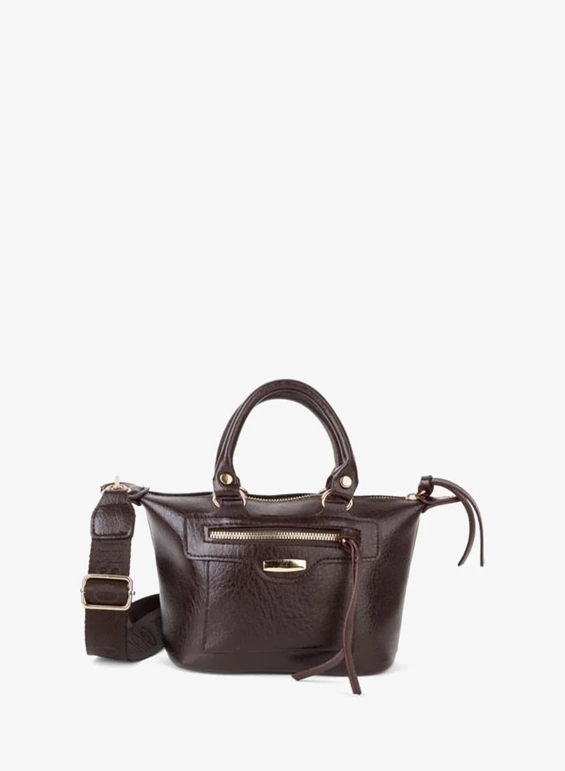 Women's Lupin Dark Coffee Lined Column Strap Zipper Closure Hand, Arm and Shoulder Bag.