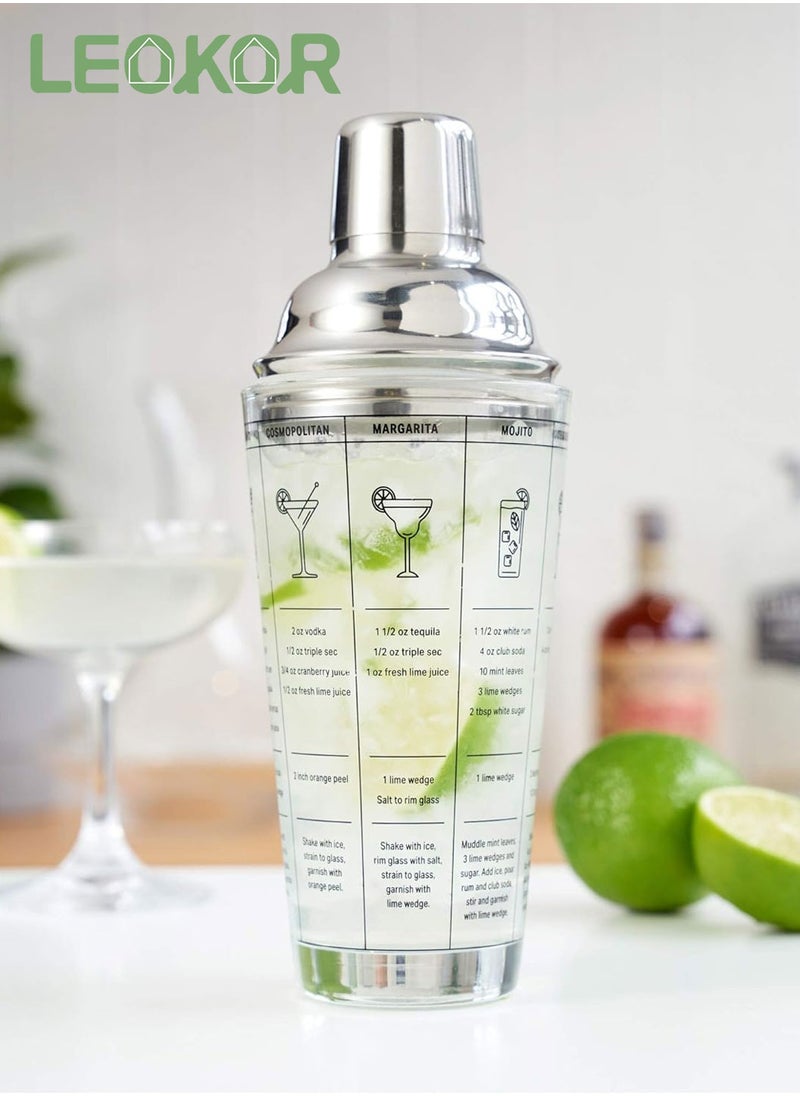 LEOKOR 5 PCS Glass Cocktail Shaker 14 OZ Glass Shaker Cup with Measuring Jigger Mixing Spoon Muddler Ice Clip  - Image 2