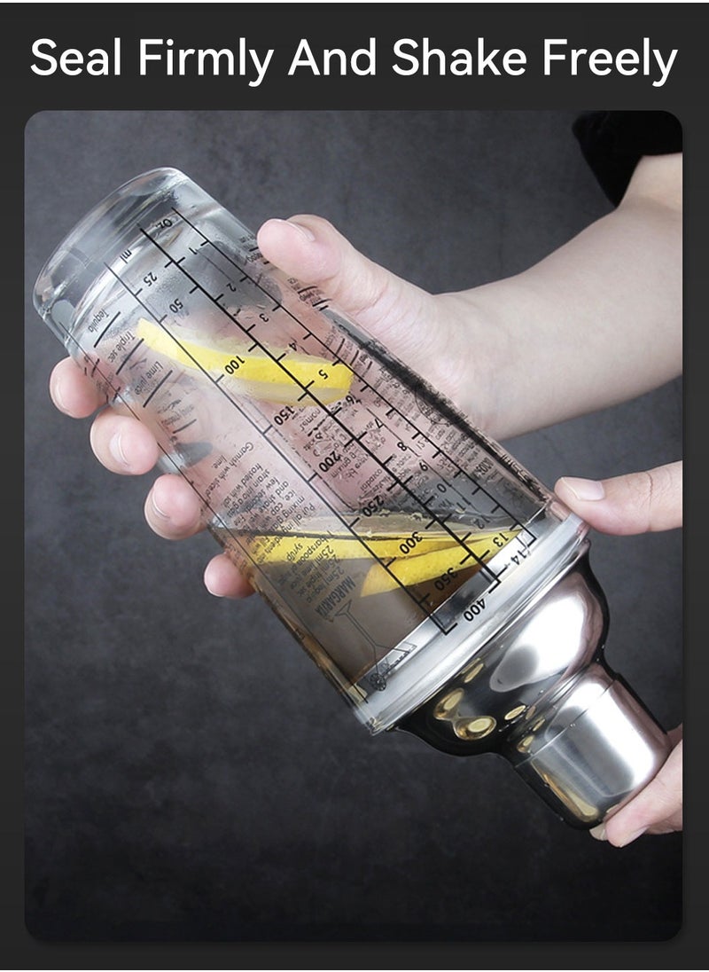 LEOKOR 5 PCS Glass Cocktail Shaker 14 OZ Glass Shaker Cup with Measuring Jigger Mixing Spoon Muddler Ice Clip  - Image 5