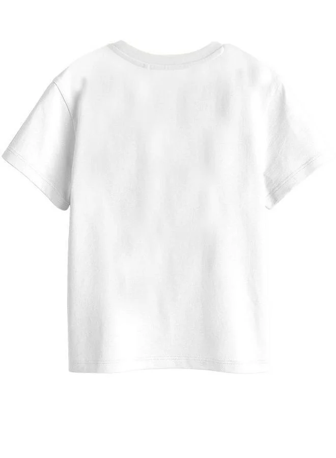 Bonorganik Girl's White 100% Cotton Printed Regular Fit T-Shirt