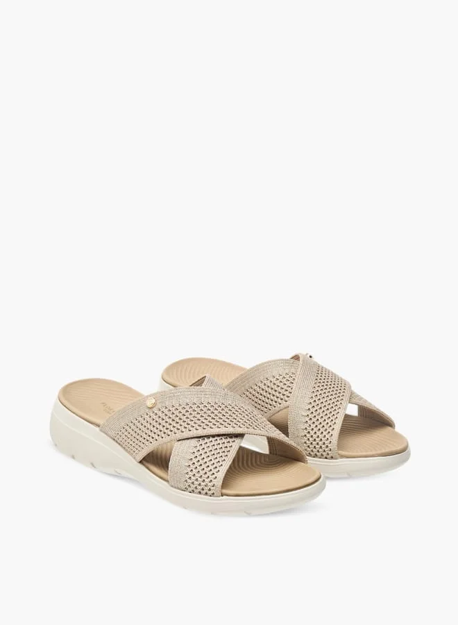 Flora Bella By Shoexpress Women's Textured Slip-On Cross Strap Sandal