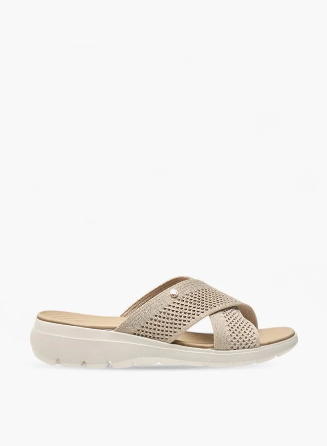 Flora Bella By Shoexpress Women's Textured Slip-On Cross Strap Sandal