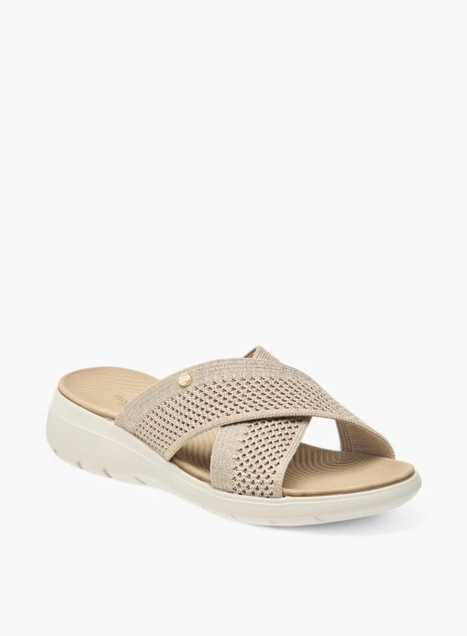 Flora Bella By Shoexpress Women's Textured Slip-On Cross Strap Sandal