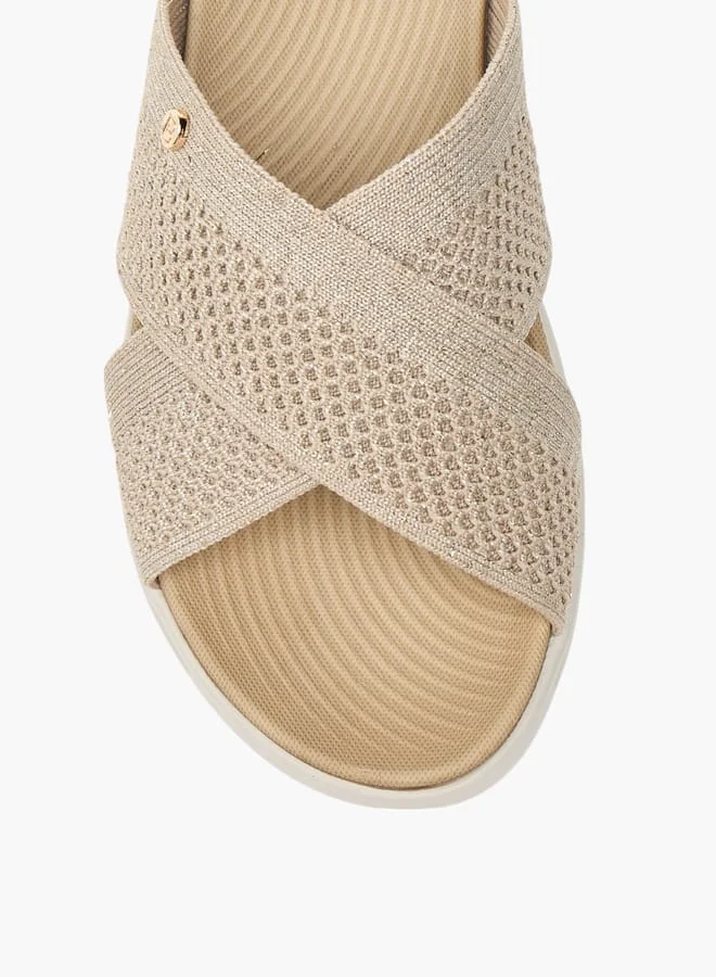 Flora Bella By Shoexpress Women's Textured Slip-On Cross Strap Sandal