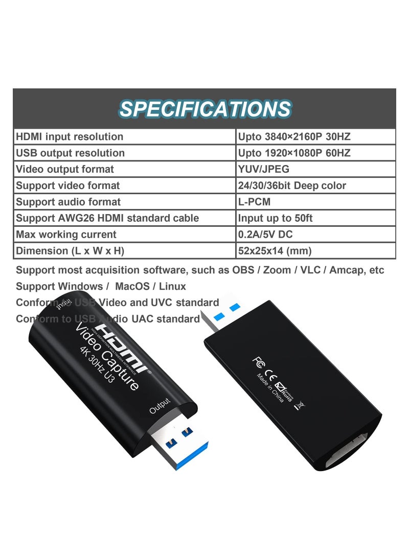 SYOSI - 4K HDMI إلى USB 3.0 بطاقة التقاط الفيديو جهاز التقاط الفيديو 1080P 60FPS Cam Link Card Game Capture Card محول شاشة تسجيل جهاز التقاط الفيديو لبث مؤتمرات الفيديو - Image 1