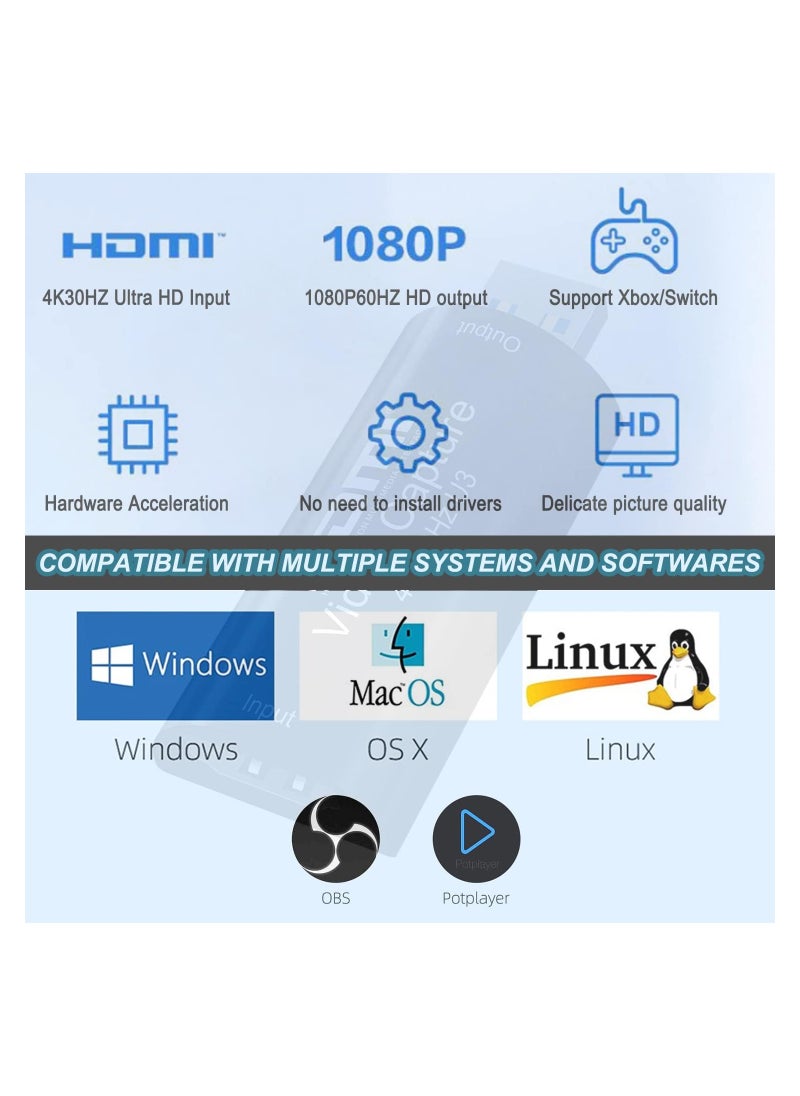 SYOSI - 4K HDMI إلى USB 3.0 بطاقة التقاط الفيديو جهاز التقاط الفيديو 1080P 60FPS Cam Link Card Game Capture Card محول شاشة تسجيل جهاز التقاط الفيديو لبث مؤتمرات الفيديو - Image 1