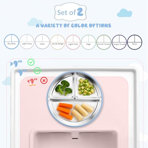 Bakpoco Stainless Steel Toddler Plate with Suction, 9” Divided Plates with Removable Silicone Sleeves for Kids, Non Toxic & BPA Free | Non Slip | Unbreakable Baby Snack Dishes Set of 2, Blue & Gray - Image 2