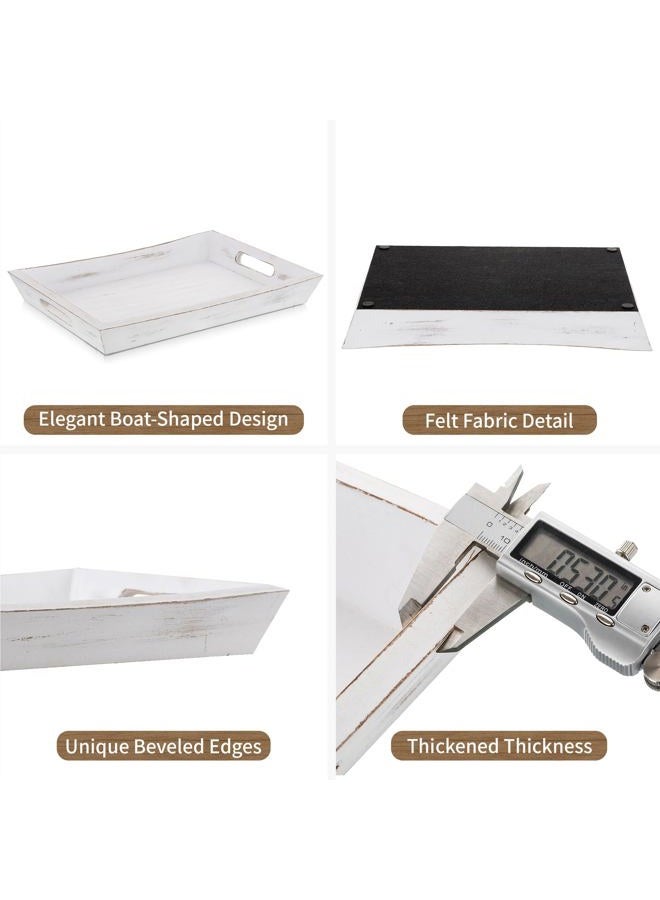 Hanobe Decorative Wooden Serving Tray: Rustic Wood Ottoman Trays for Coffee Table Rectangular Tray with Handles for Living Room Kitchen Home Decor, White - Image 5