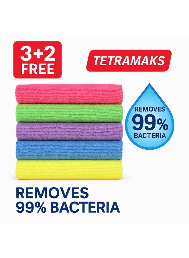 TETRA MAKS TETRAMAKS Microfiber Cleaning Cloths, 5pcs (3+2 Free), 99% Bacteria Removal, Multi-Purpose for Kitchen, Car & Home - Image 3