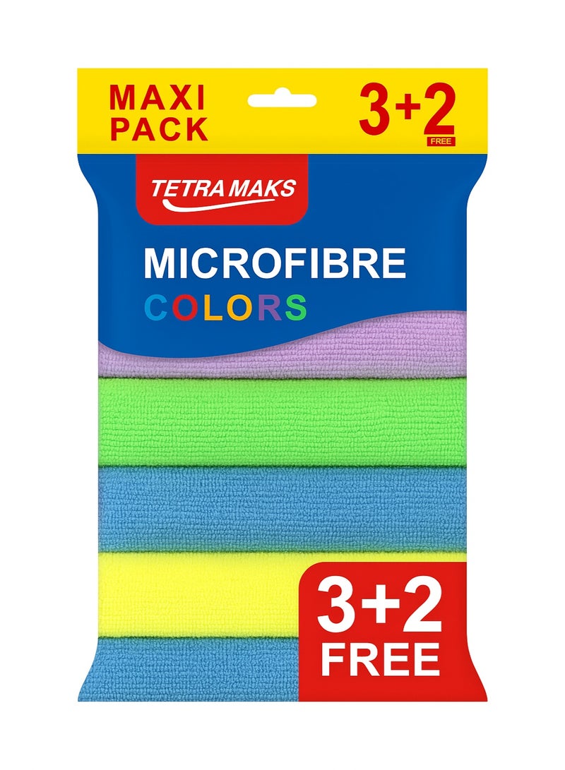 TETRA MAKS TETRAMAKS Microfiber Cleaning Cloths, 5pcs (3+2 Free), 99% Bacteria Removal, Multi-Purpose for Kitchen, Car & Home - Image 1