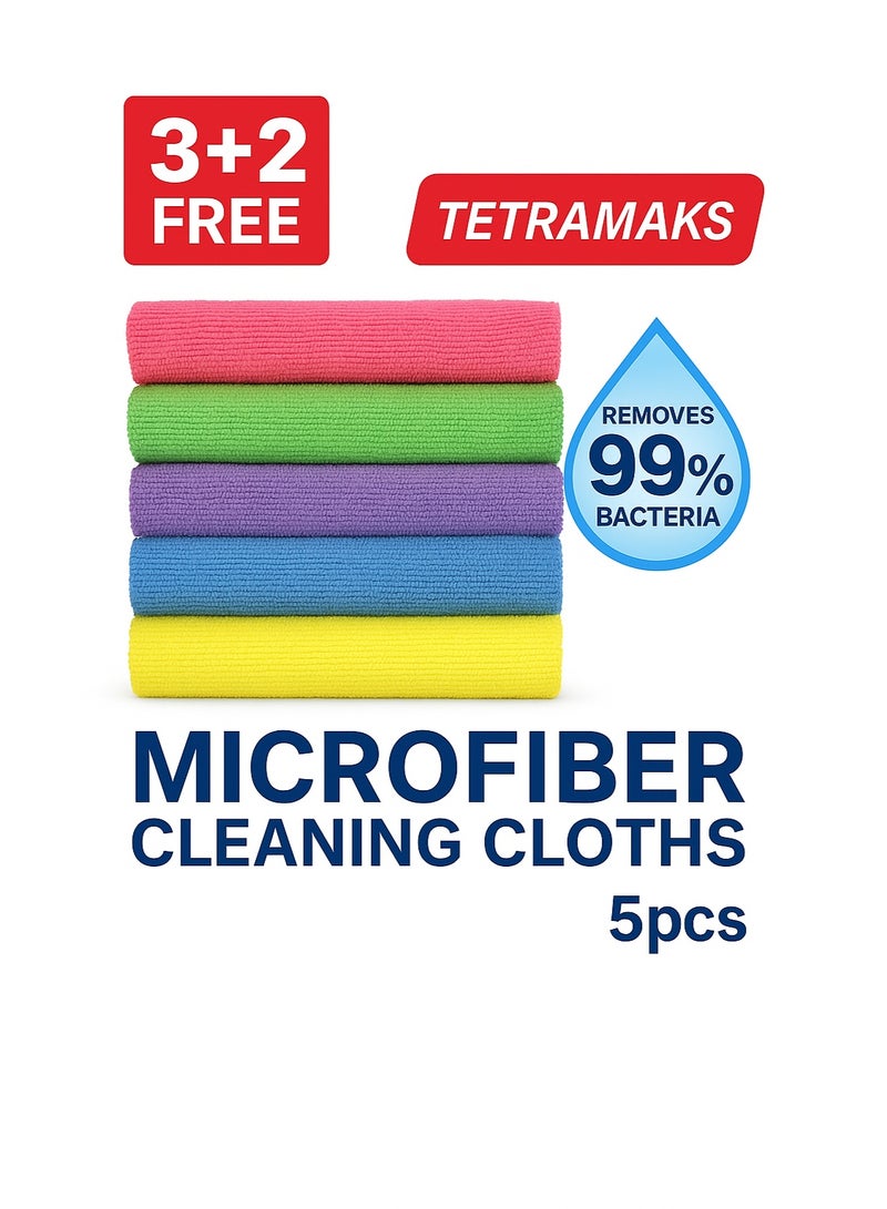 TETRA MAKS TETRAMAKS Microfiber Cleaning Cloths, 5pcs (3+2 Free), 99% Bacteria Removal, Multi-Purpose for Kitchen, Car & Home - Image 2
