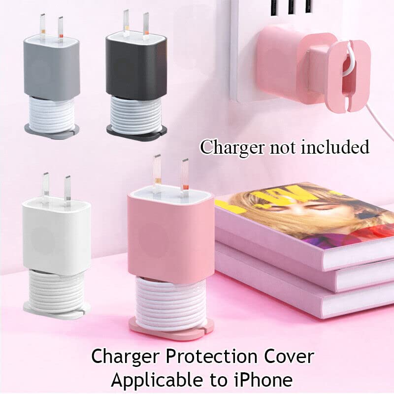 AUGEN 2 in 1 Silicone Charger Protector, for iPhone 18W/20W Charger Silicone Protective Case, Portable Data Cable Winder Anti-Break Protection Cable (Charger not Included) - White - Image 2