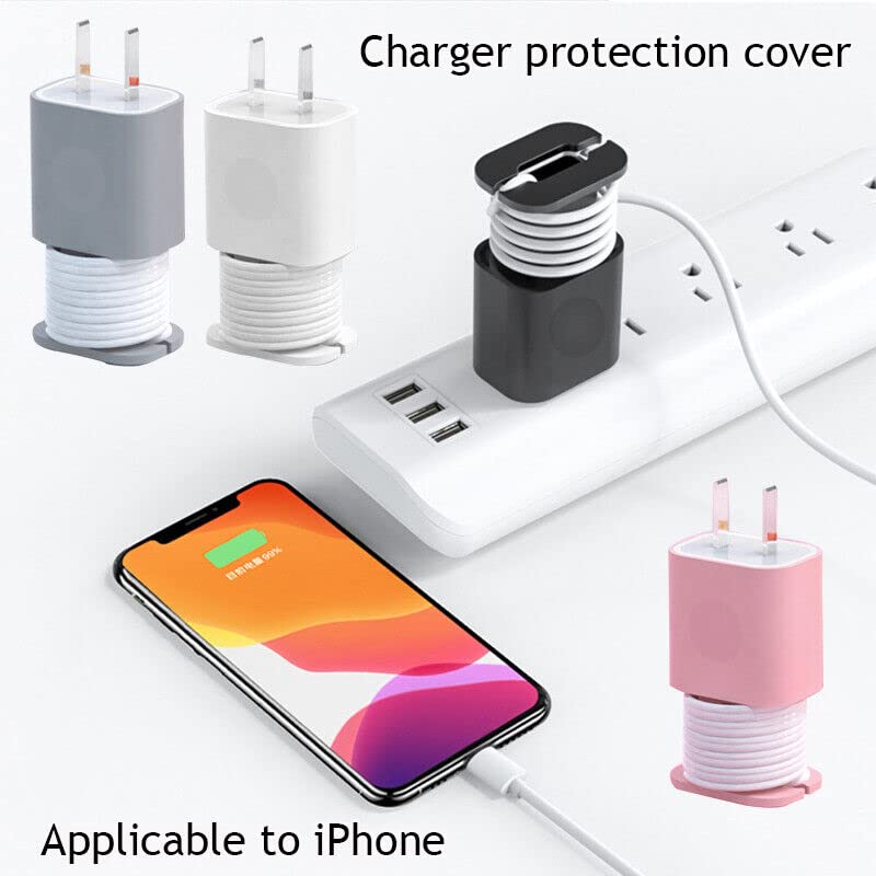 AUGEN 2 in 1 Silicone Charger Protector, for iPhone 18W/20W Charger Silicone Protective Case, Portable Data Cable Winder Anti-Break Protection Cable (Charger not Included) - White - Image 4