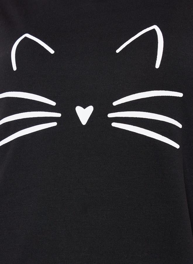 Styli Graphic Cat Print Sleep T-Shirt Dress - Image 3