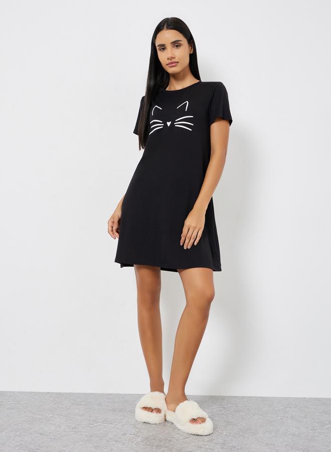 Styli Graphic Cat Print Sleep T-Shirt Dress - Image 2